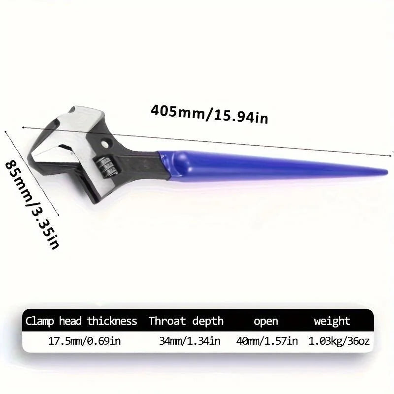 Heavy Duty 4-in-1 Adjustable Spud Wrench 16in 405mm Reversible Jaw With Hammer Head And Pipe Wrench For Professionals