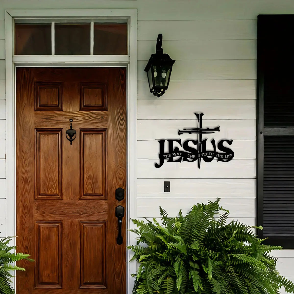 Jesus Metal Wall Decor - Elegant Black Cross with Praying Hands & JESUS Lettering -  Christian Church, Home, Office Decoration