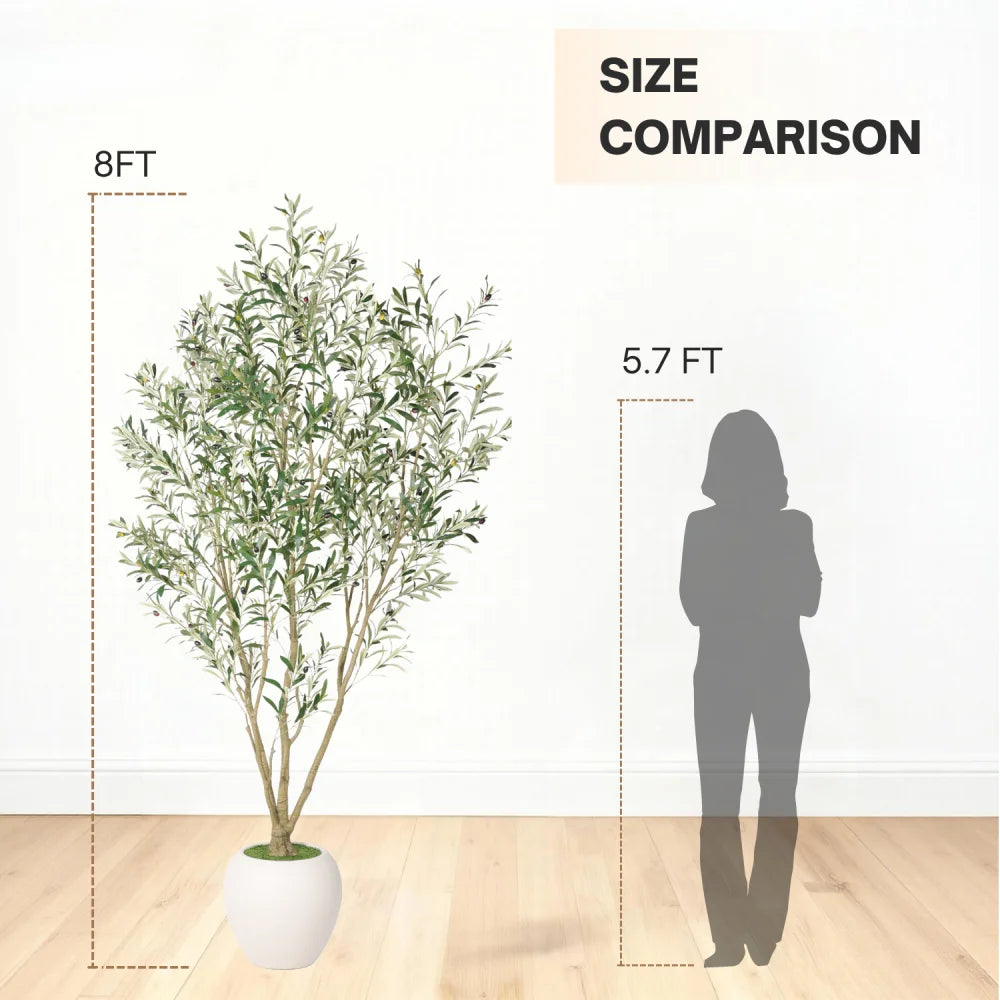 8FT Artificial Olive Tree With Big Decorative White Planter, Tall Indoor & Covered Outdoor Decorative Tree, 1pc/set