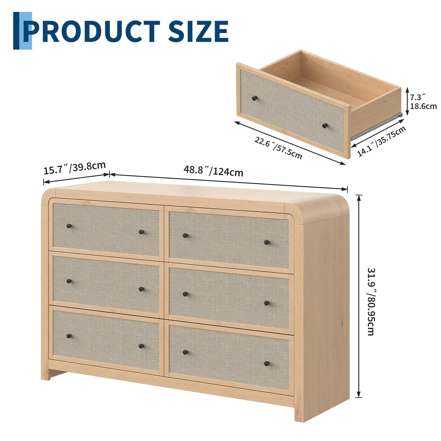 6 Drawer Dresser For Bedroom 49 Inch Wide Chest Of Drawers With Linen Drawer Modern Storage Cabinet With Rounded Corners Anti Tip Kit For Living Room Entryway Home Office