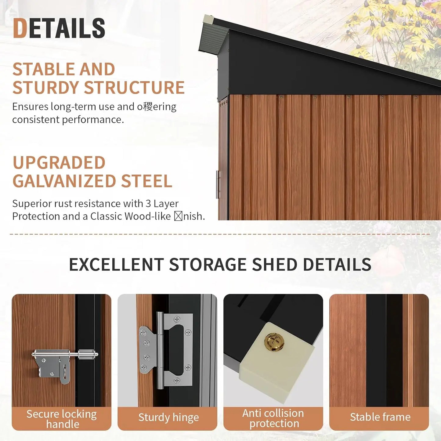 5x3ft Outdoor Metal Storage Shed Lockable Compact Vertical Tool Bike Lean-to Garden Backyard Patio, Custom