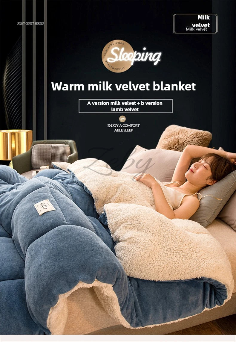 New Thicken Milk Fleece Winter Blanket Warm Artificial Lamb Cashmere Weighted Blankets for Bed Soft Warmth Comforter Duvet Core