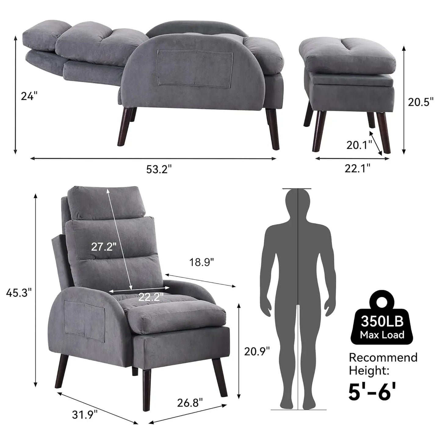 Accent Chair with Ottoman, Comfy Reading Chair and Ottoman Set, Modern Oversized Velvet Lounge Armchair with, Customized