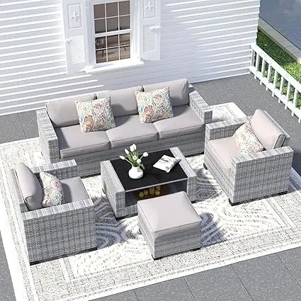 7 Piece Patio Furniture Set, Wicker Outdoor Sofa Set