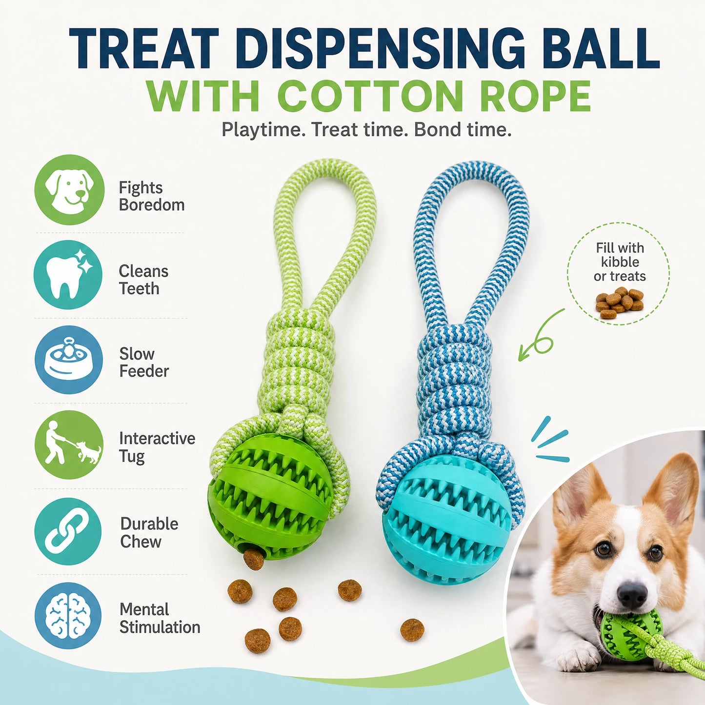 Bite Resistant Interactive Treat Dispensing Dog Chew Ball