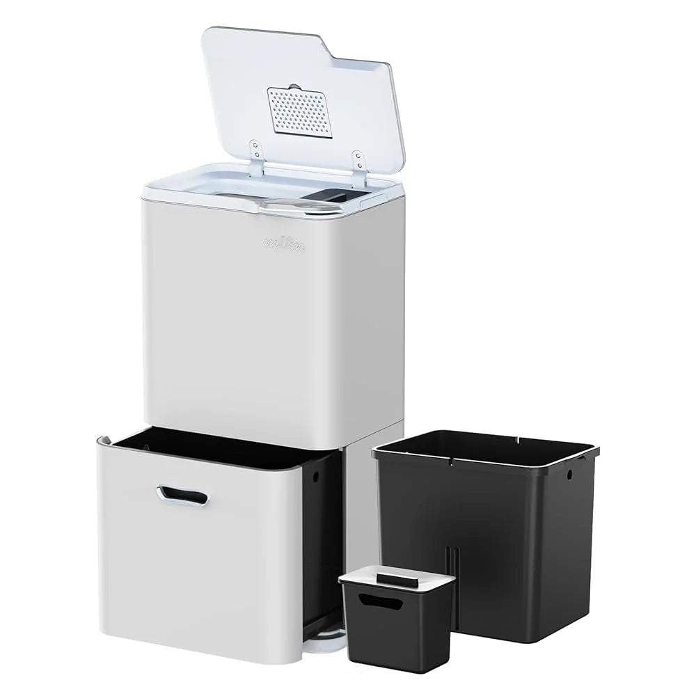 mVm Trash Can Stainless 63L(32L+28L+3L) Kitchen Trash Bin for Recycling Waste