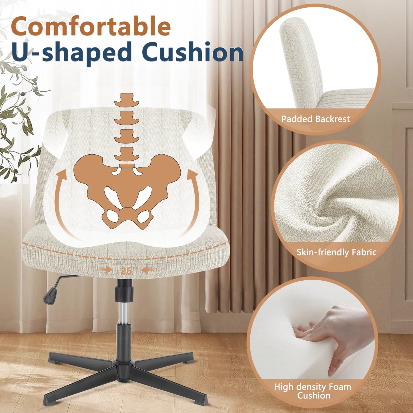 JHK Cross Legged Office Chair With Rocking Adjustable Swivel