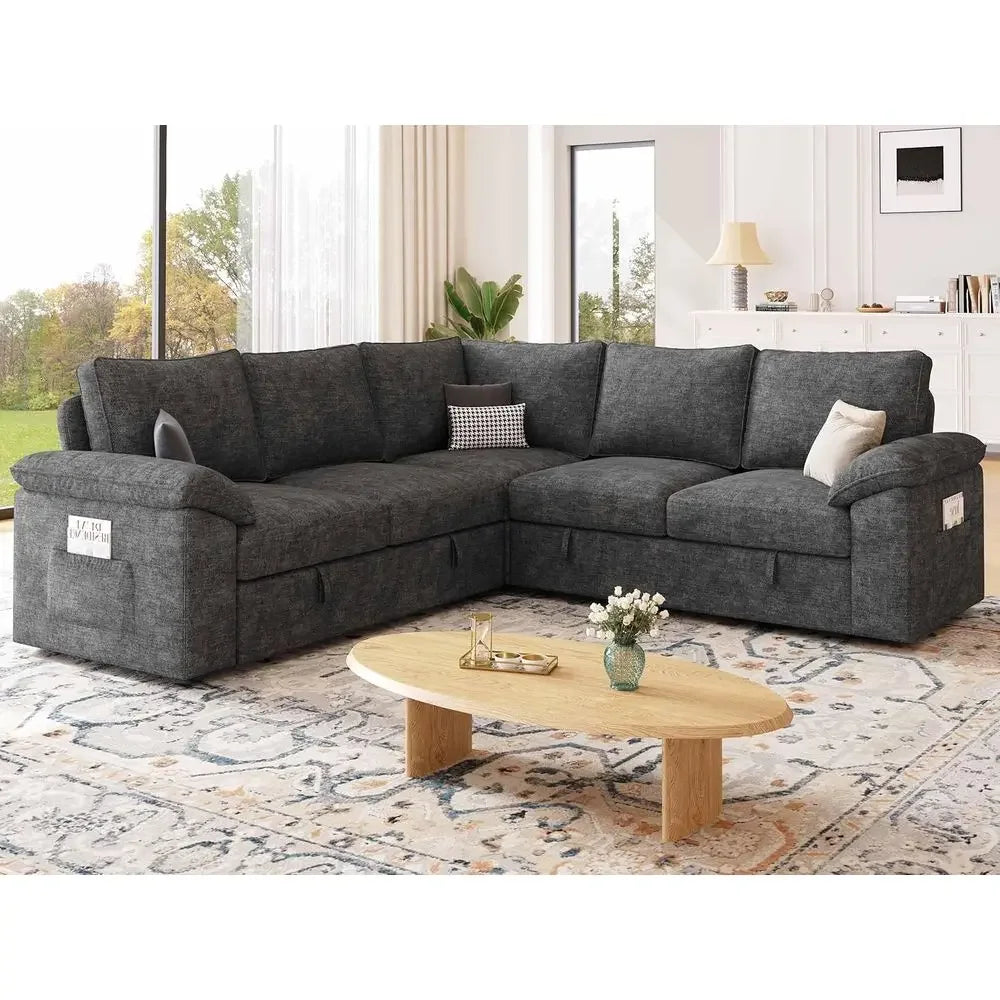 85 Inch ular Sectional Soa with Pull Out Bed,L Shaped 5 Seat Sectional Sleeper Soa with Storage,Sectional Couches or Living Room