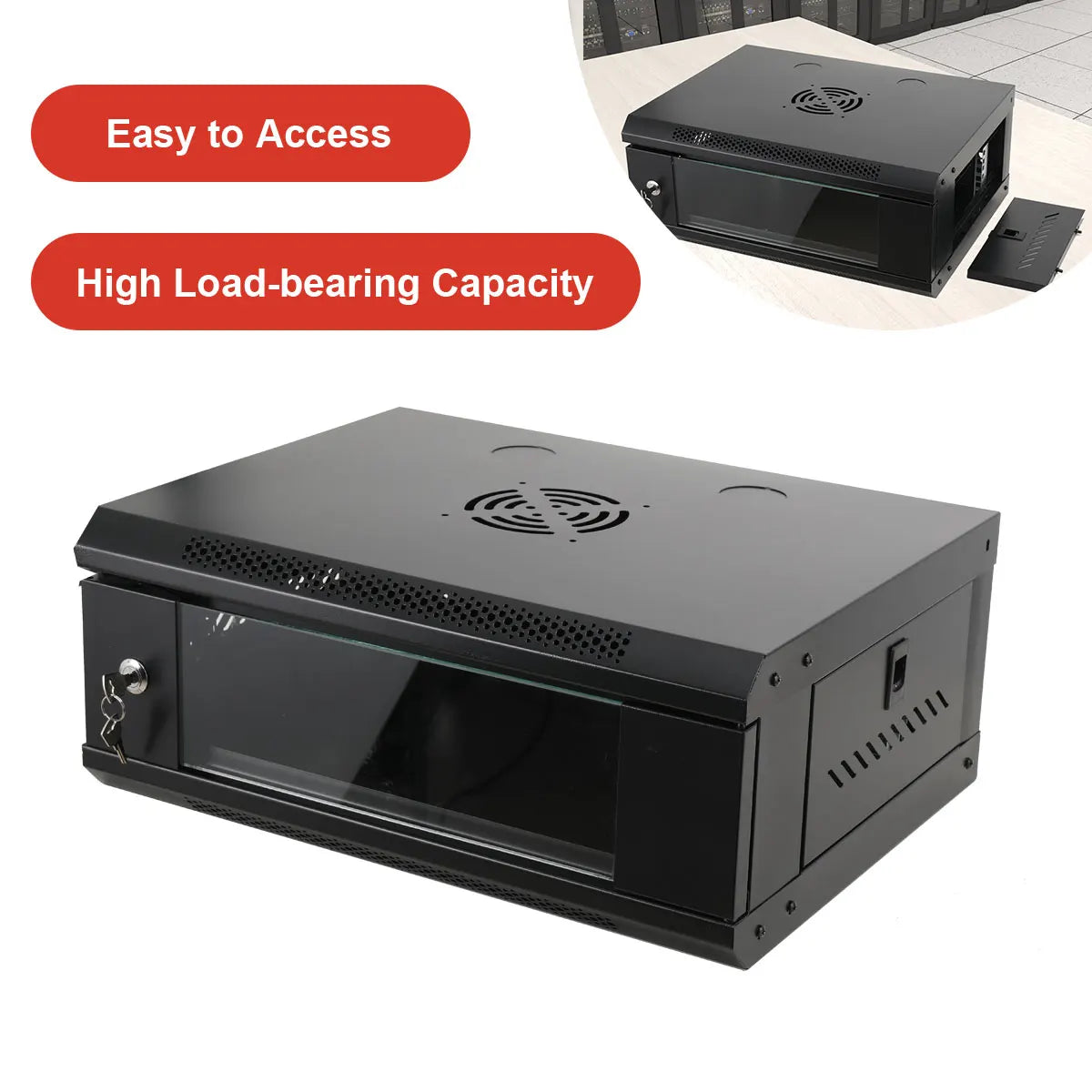 Modern 4U Wall Mount Network Server Cabinet Enclosure Rack Panel Black With Lock Door Mount