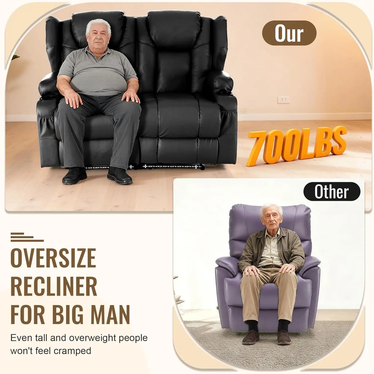 Power Recliner Loveseat for Living Room, Loveseat Sofa with Center Console, USB Type-C Port, PU Leather Chair with, Customized