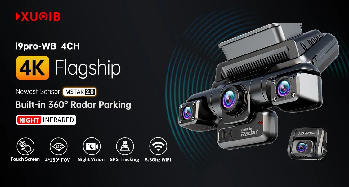 XUOIB 4CH GPS Dash Cam I9pro-wb Front 4K/2K+3*1080P for Car 360 DVR Camera 24H Parking Mode WiFi Video Recorder IR Night Vision