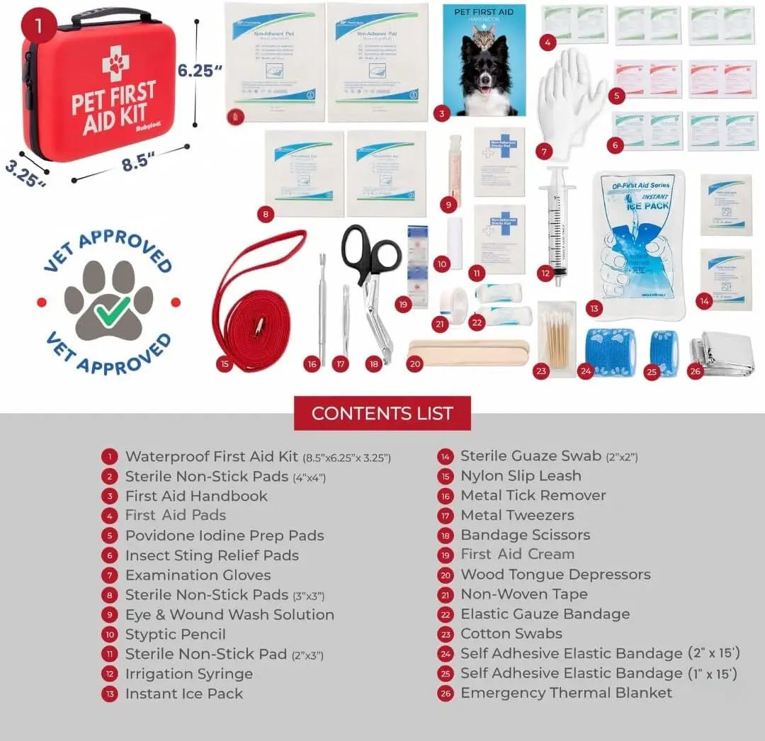 Emergency Pet First Aid Kit for Dogs & Cats - Vet-Approved Supplies with Guide, Tick Remover, and Travel Case