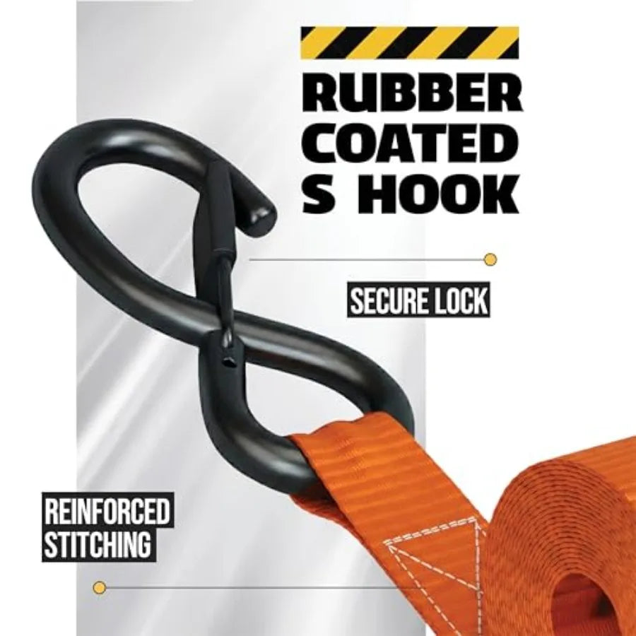 Retractable Ratchet Straps 2 Heavy Duty Ratchet Straps Self Retractable Tie Downs with Soft Loops and Storage Bag for Motorcycl