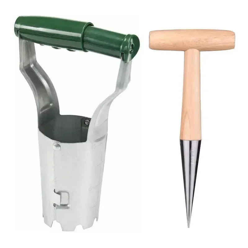 Stainless Steel Seeder Excavator Horticultural Wood Handle Hole Drilling Seedling Transplanting Flower Planting Seedling Planter