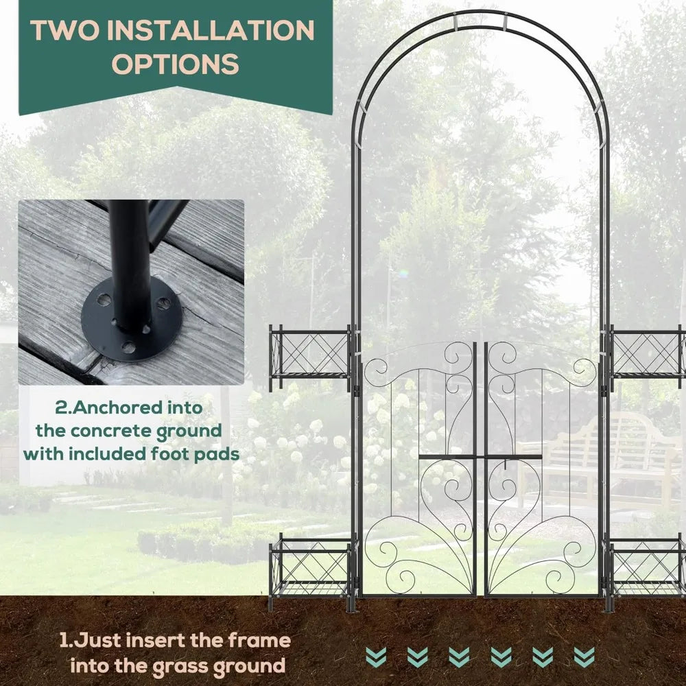 7-foot Garden Arch Gazebo, Metal Arched Pergola with Door, Garden Arch, Wedding Ceremony Decoration, Customizable
