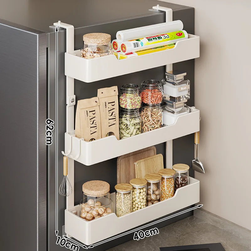 Refrigerator Side Storage Rack Kitchen Multi-function Storage Artifact Wall-mounted Multi-layer Seasoning Film Storage Rack