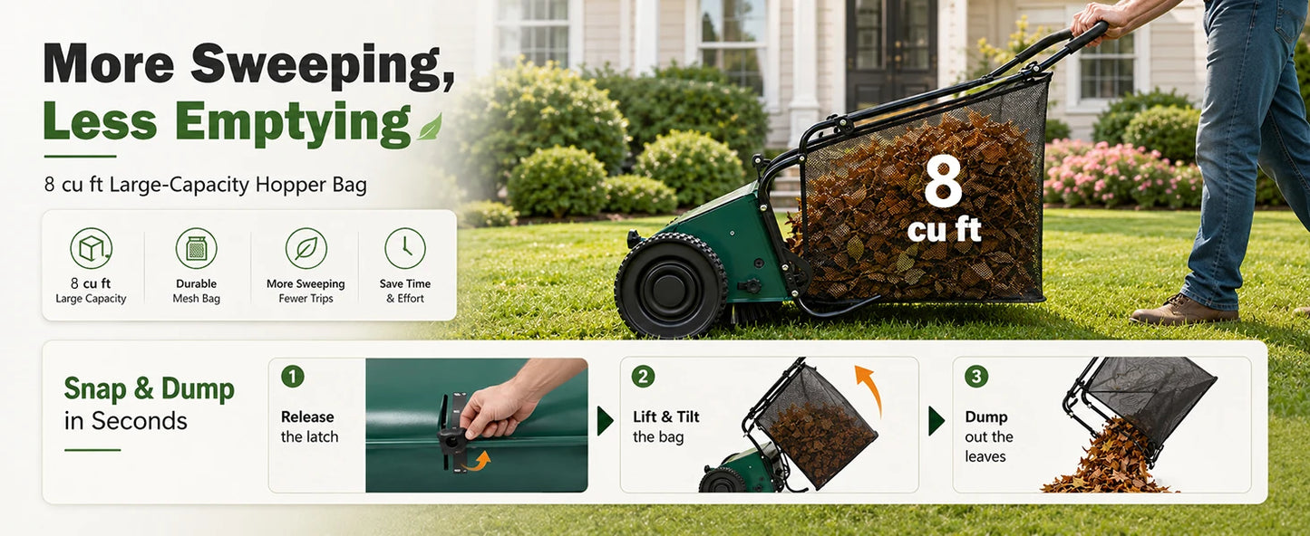 Efficient Manual Push Lawn Sweeper With Four Robust Brushes
