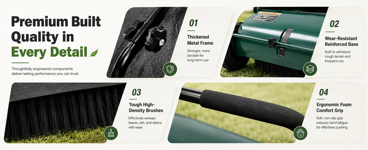 Efficient Manual Push Lawn Sweeper With Four Robust Brushes