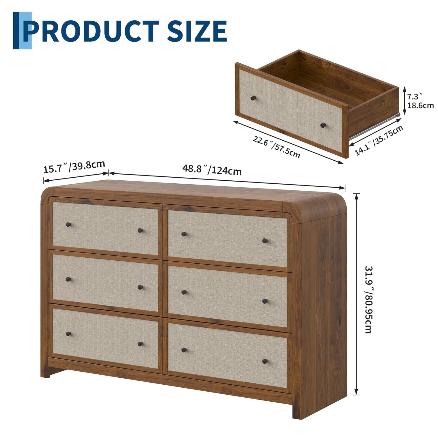 6 Drawer Dresser For Bedroom 49 Inch Wide Chest Of Drawers With Linen Drawer Modern Storage Cabinet With Rounded Corners Anti Tip Kit For Living Room Entryway Home Office