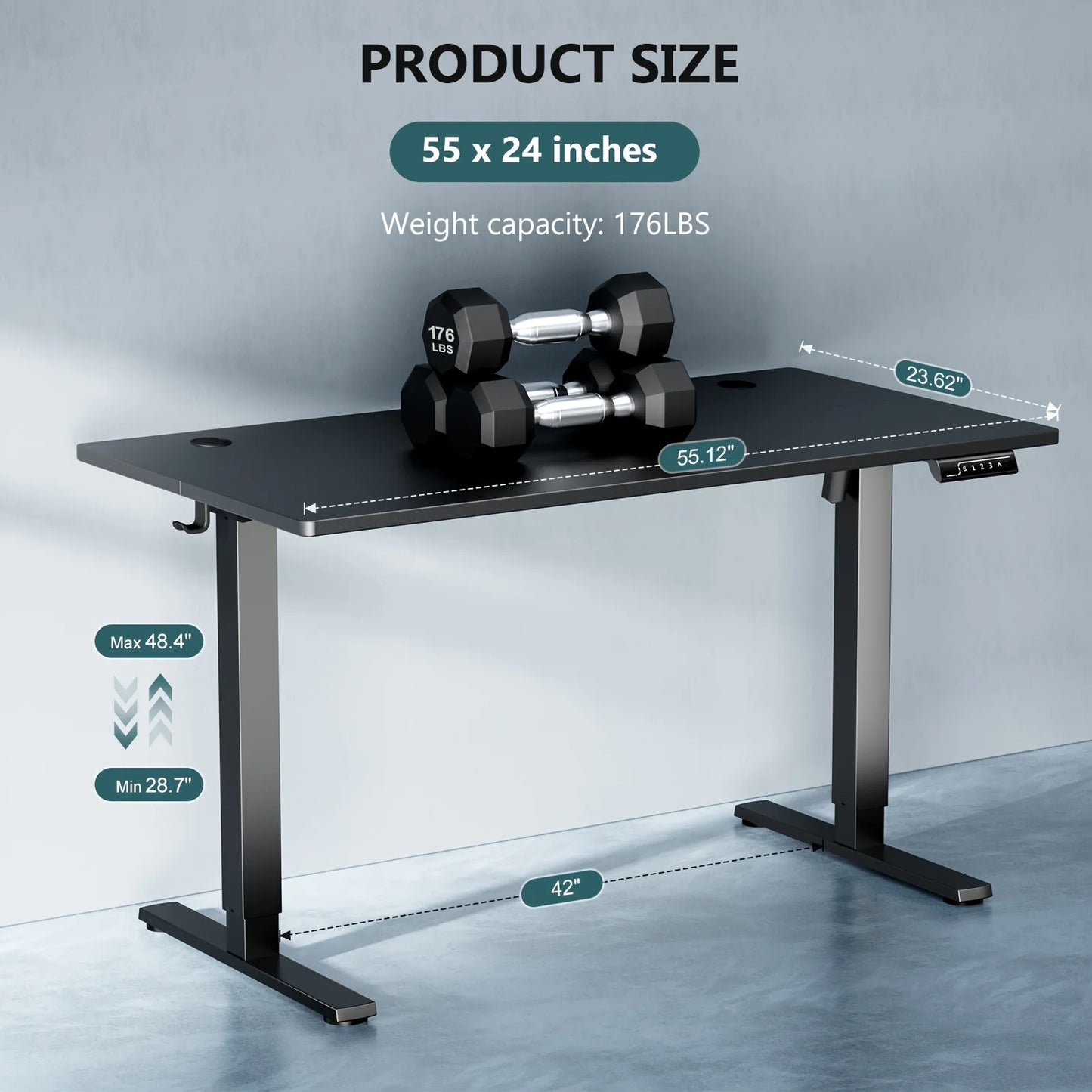 Standing Desk, Adjustable Height Electric Sit-Stand Computer Table, 40×24, 48×24, 55×24, 63×24 Inch Ergonomic Rising Desk