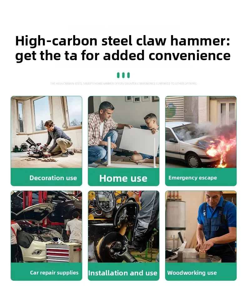 Multifunctional Claw Hammer Ramshorn Nail Hammer Engineering Handle Lightweight Portable Carpentry Window Breaking Hand Tools