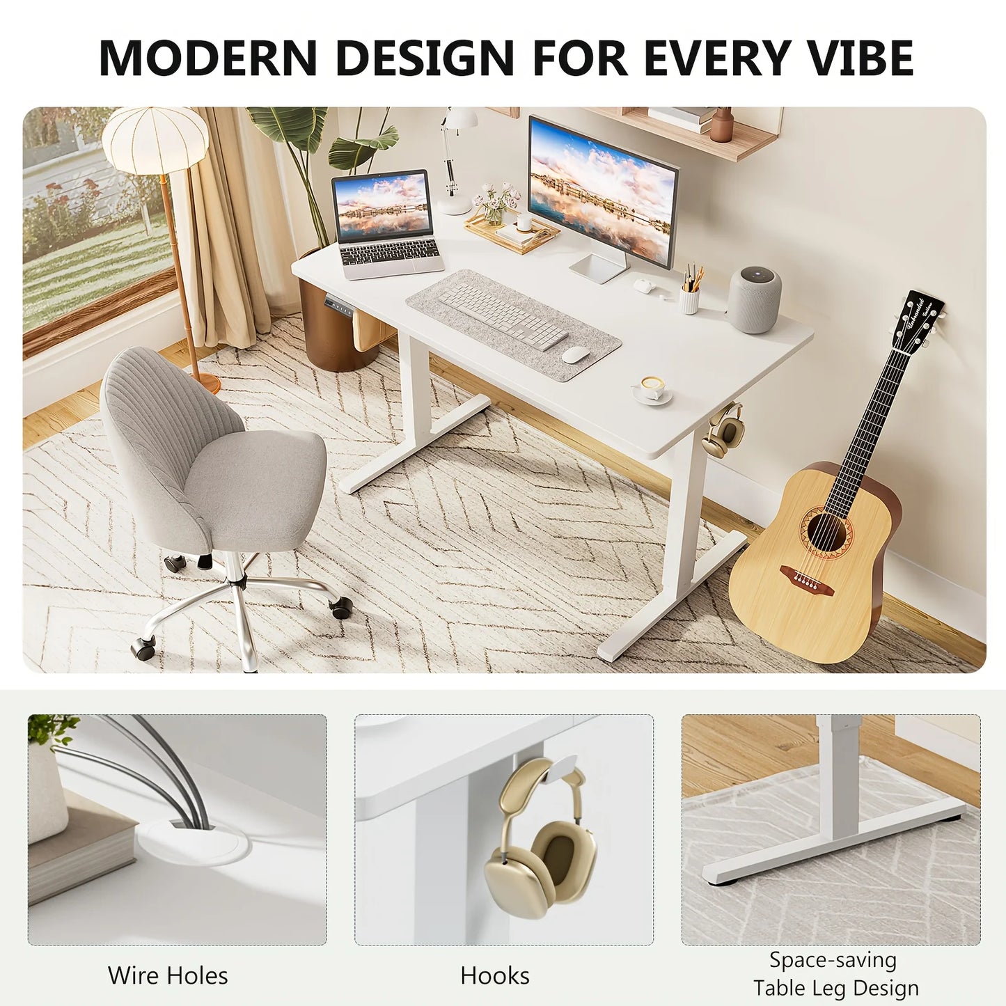 Standing Desk, Adjustable Height Electric Sit-Stand Computer Table, 40×24, 48×24, 55×24, 63×24 Inch Ergonomic Rising Desk