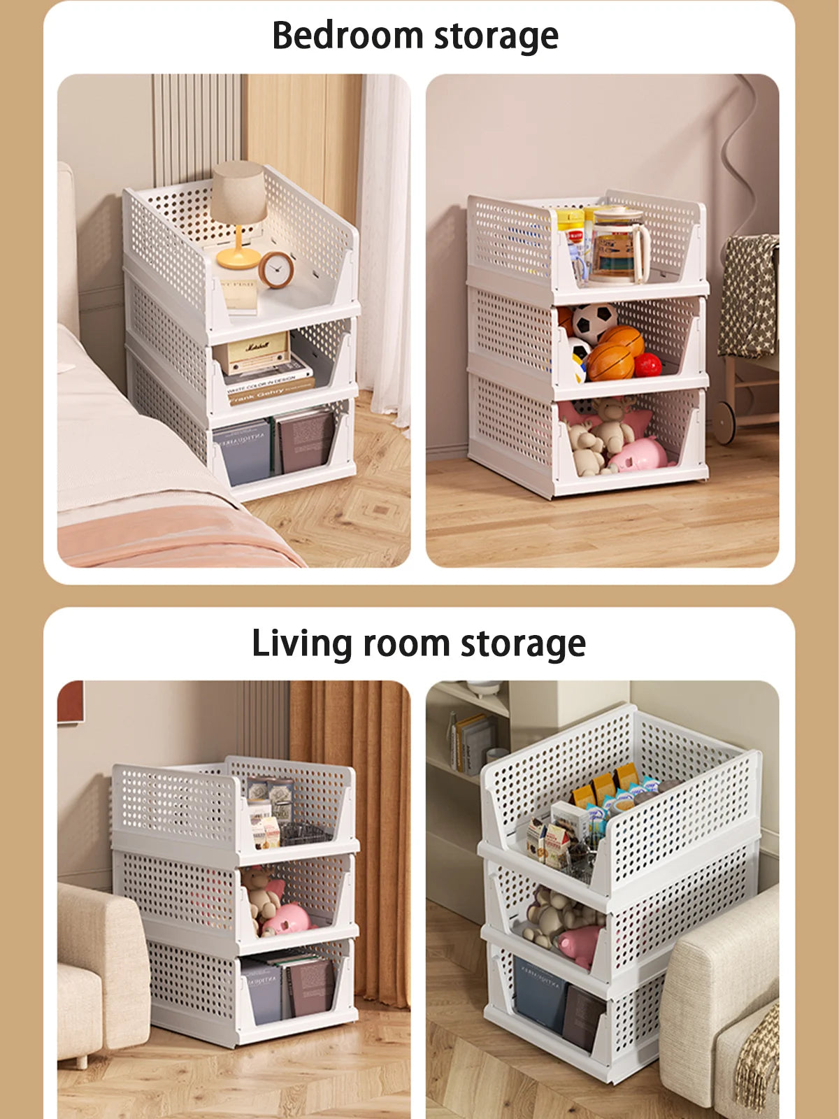 Stackable Storage Basket Plastic Folding Closet Organizers Storage Box Wardrobe Drawer Units layered Partition Storage rack