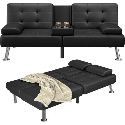 Versatile Adjustable Futon Sofa Bed With Cup Holders