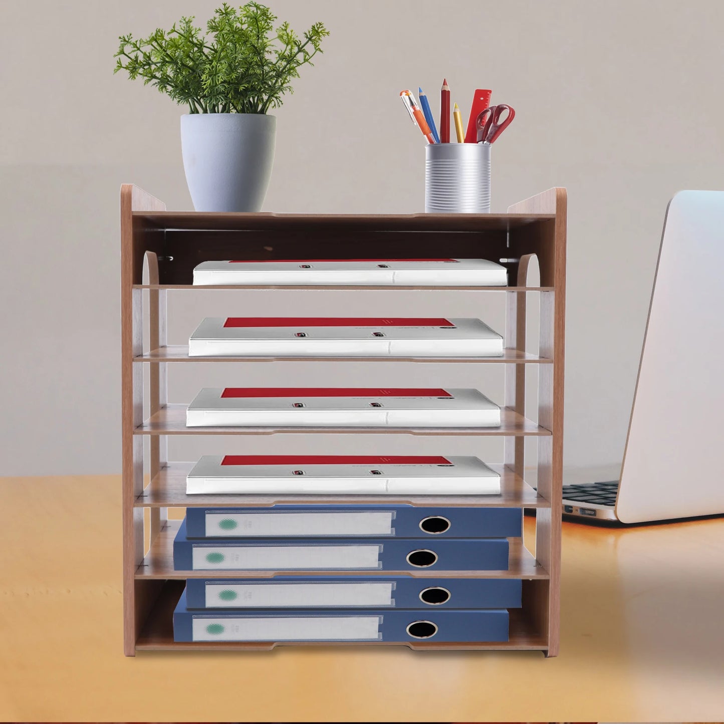 7Tier Widen Wood Office Paper Organizer for Desk Desktop File Holder Desk Letter Tray & A4 Paper Sorter 36*25*38.5cm