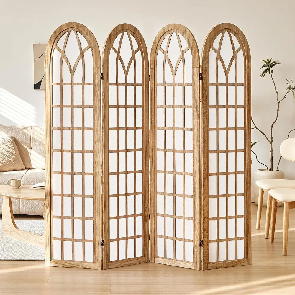 Japanese Shoji Screen Room Divider, Folding Privacy Partition for Home Office Restaurant - Natural Wood