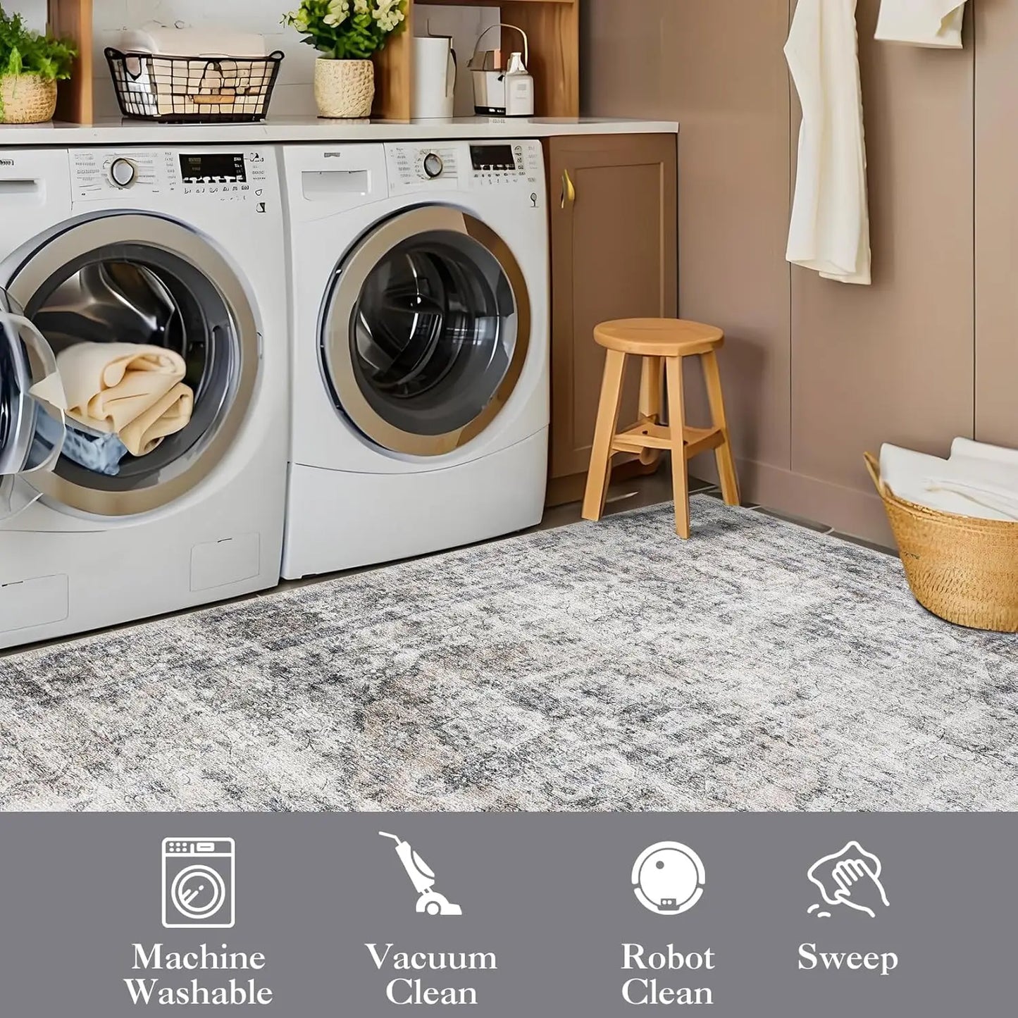 Washable Area Rug Stain-Resistant Throw Rug Indoor Carpet with Non-Slip Backing Foldable Floor Cover for Living Room, Bedroom