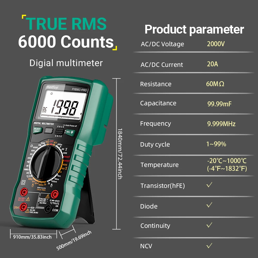 MASTFUYI 2000V 20A Extra-Large Range Digital Multimeter Photovoltaic Multimeter True RMS Multifunctional All-in-One Machine