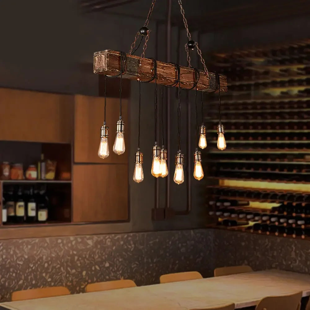 Rustic Farmhouse Wooden Beam Pendant Chandelier For Pool Table