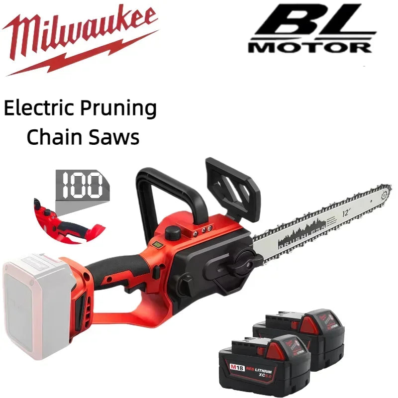 Milwaukee 12 Inch Brushless Chain Saw Cordless Electric Trimming Chain Saw Garden Woodworking Cutter for Logging and Trimming