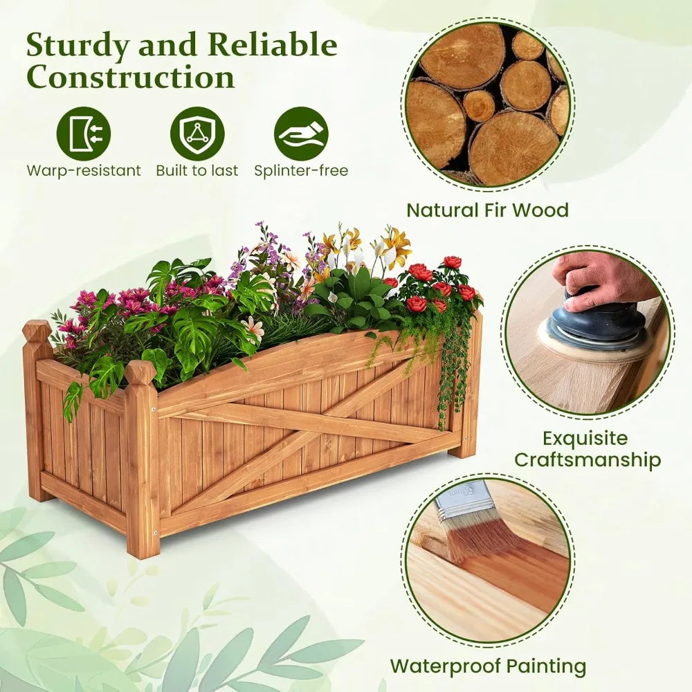 Wooden Raised Garden Bed Elevated Planter Box with Drainage Holes for Outdoor Flowers Vegetables Fruits Patio Yard