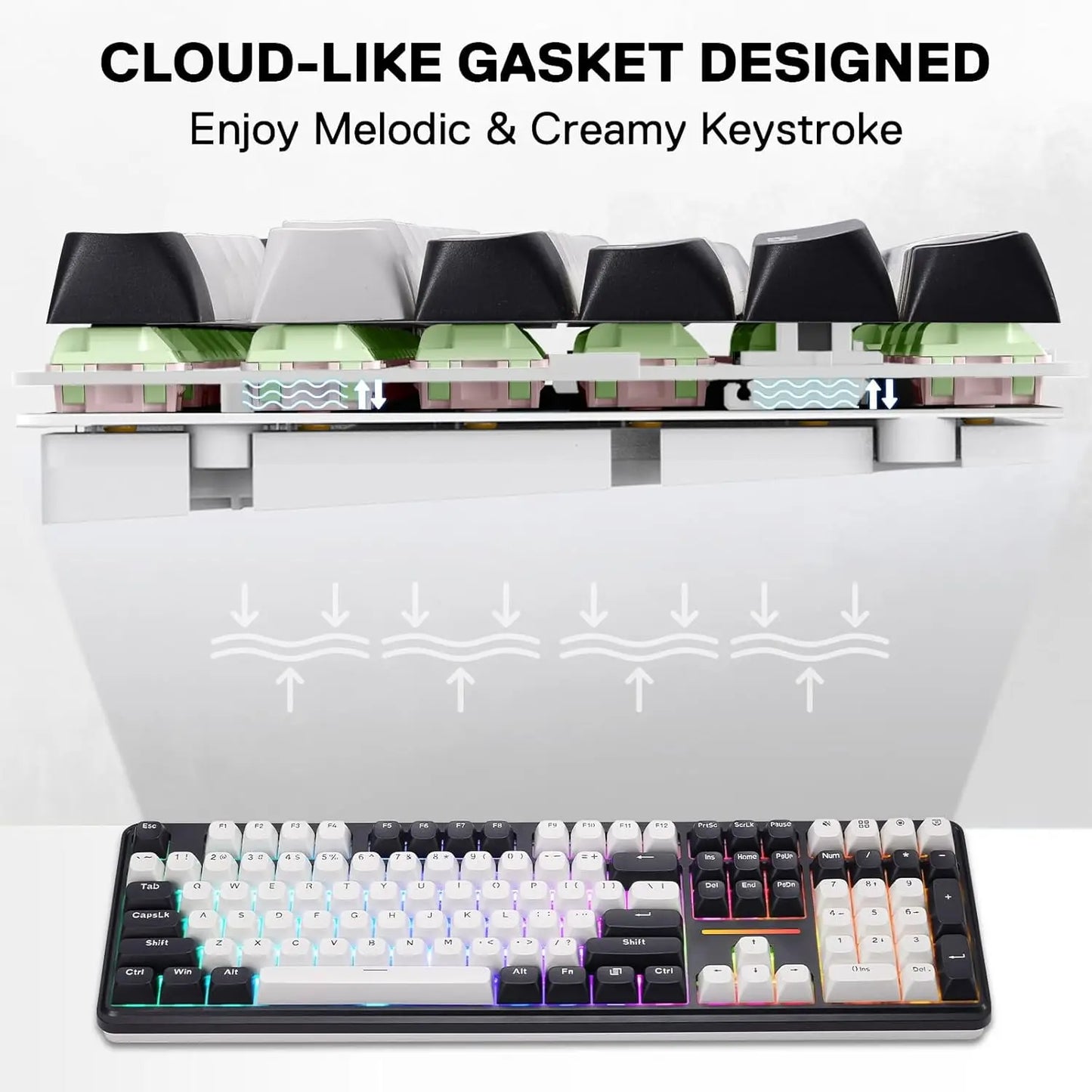 Redragon K745 PRO Wireless Gasket RGB Gaming Hot-Swap South-Facing LED Socket 108 Keys Mechanical Keyboard,White&Black