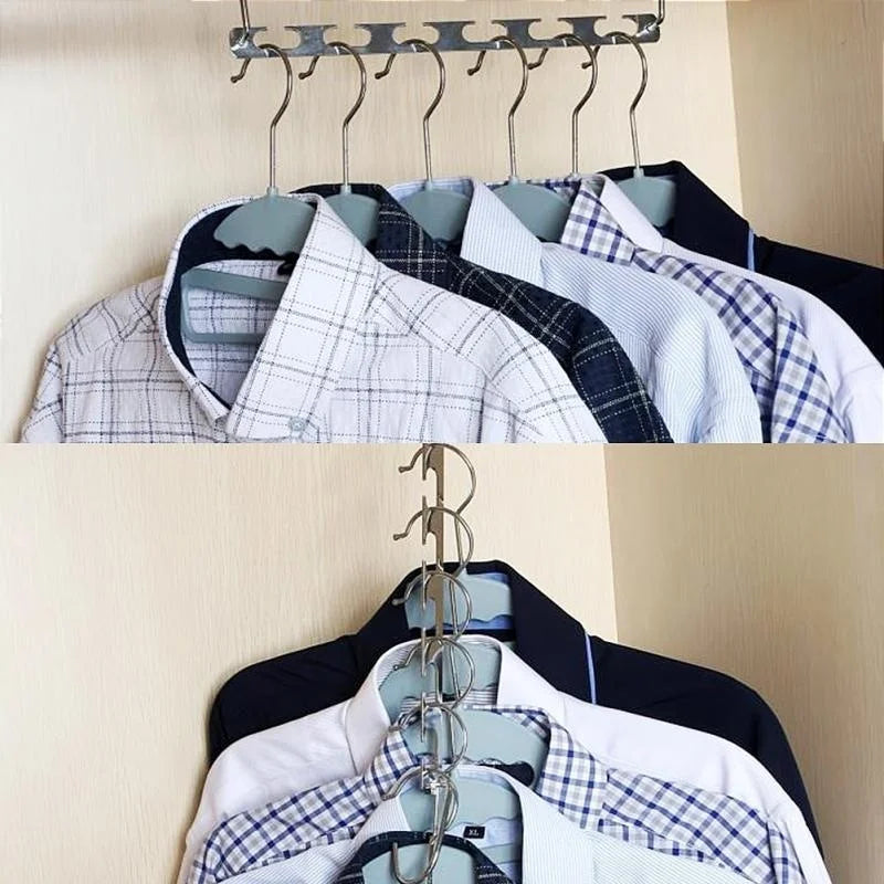 37cm Multifunctional Space Saving Metal Hangers with Hook 6 Hole Clothing Wardrobe Organizer Iron Clothes Coat Hanger 1pcs