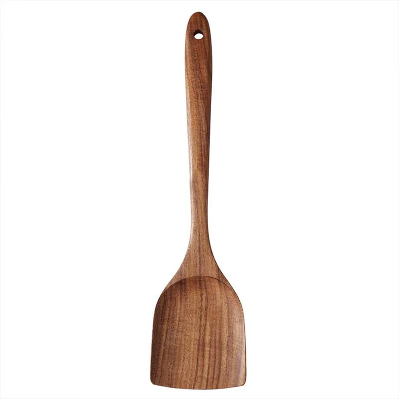 Natural Wood Kitchen Tool Set, 5 Pieces - Includes Spoon, Spatula & Slotted Spoon for Festive Family Meals & Baking