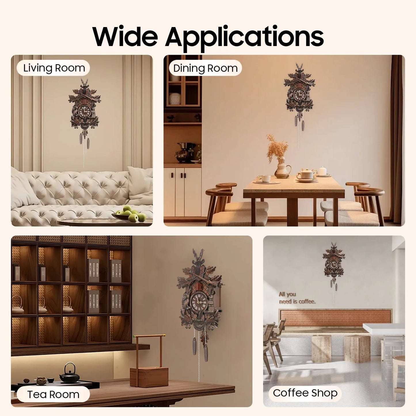 Forest Theme Cuckoo Clock, Adjustable Volume Retro Wall Clock for Home and Holiday Decoration