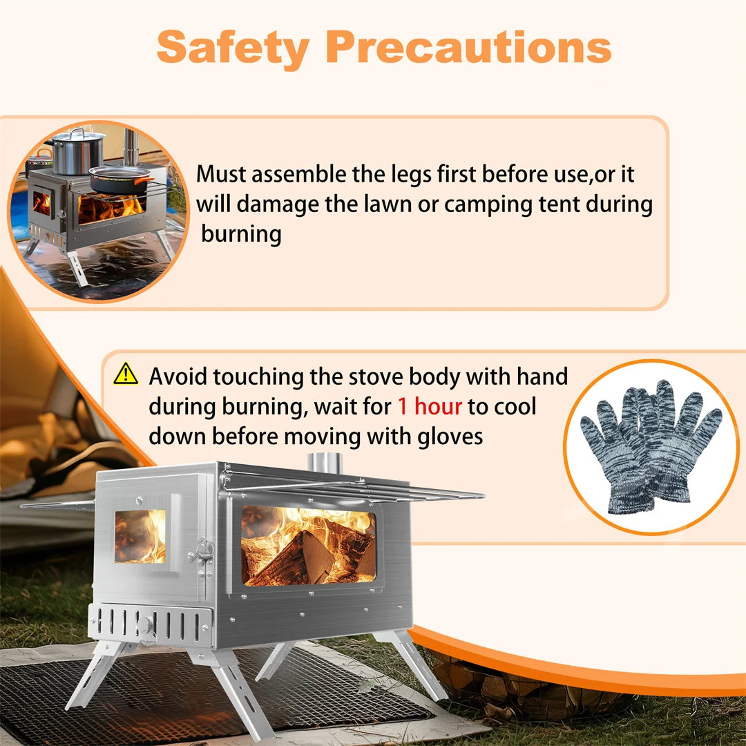 Hot Tent Stove, unho Wood Burning Stove, Portable Wood Stove with 6 Stainless Chimney Pipes for Outdoor Heating & Cooking