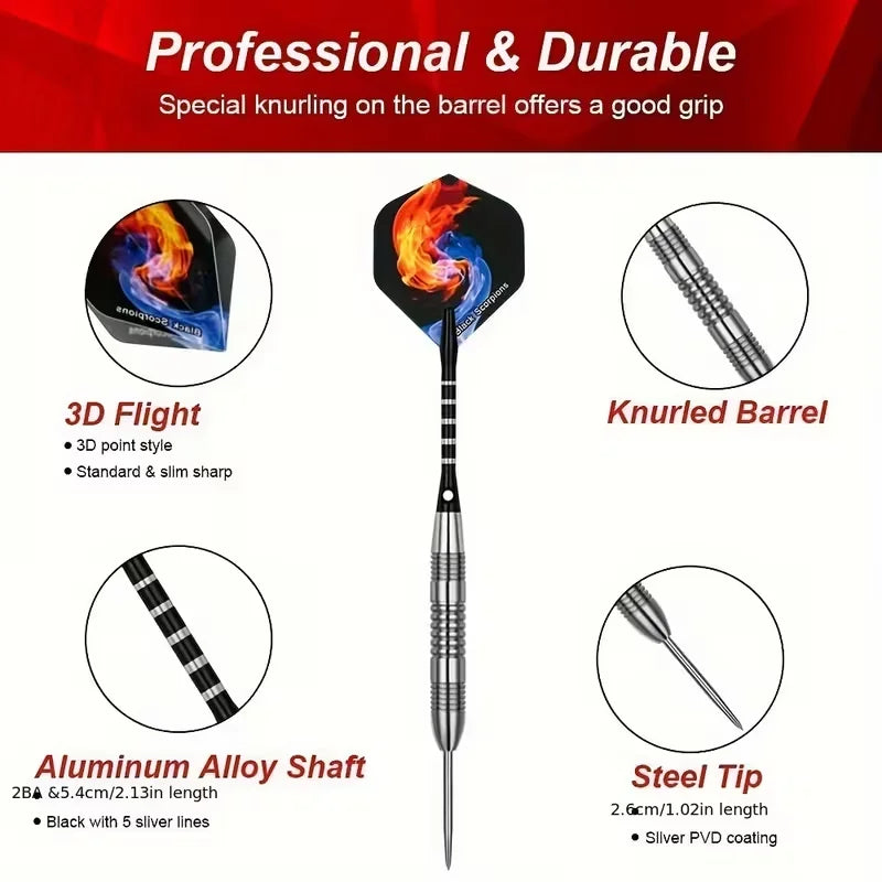 CZHIYAO Steel Darts Set, Professional Darts Tip,4 Style Poly Flights,Dart Sharpener,Rubber Rings,Flight Protector,with Gift Box