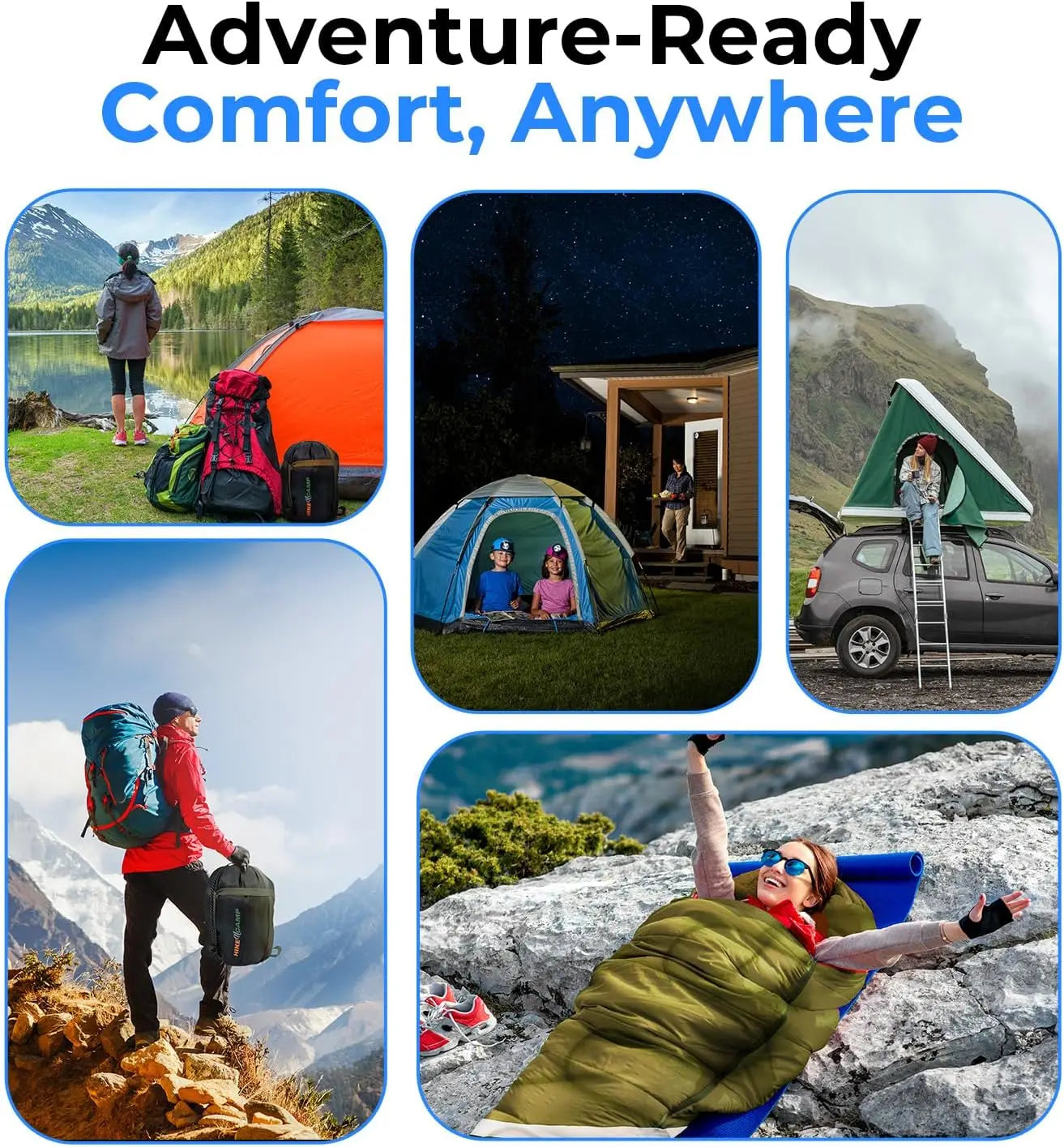 Double Sleeping Bag for Adults Teens, Waterproof Lightweight Camping Gear with 2 Pillows, Weather Proof for Backpacking Hiking