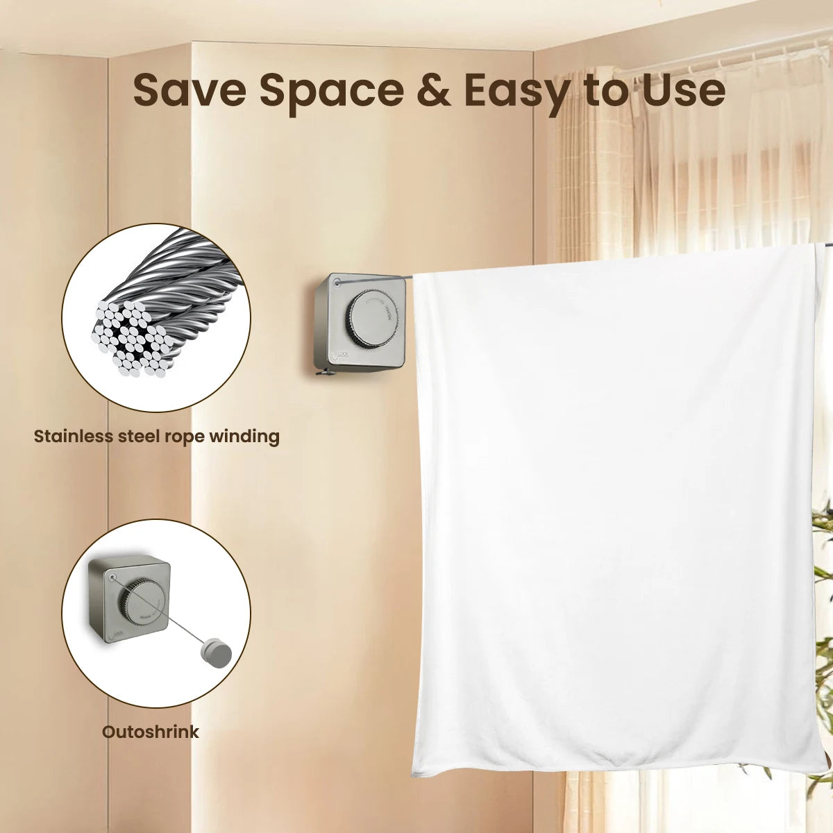 Indoor Retractable Clothesline Wall Mounted For Easy Drying