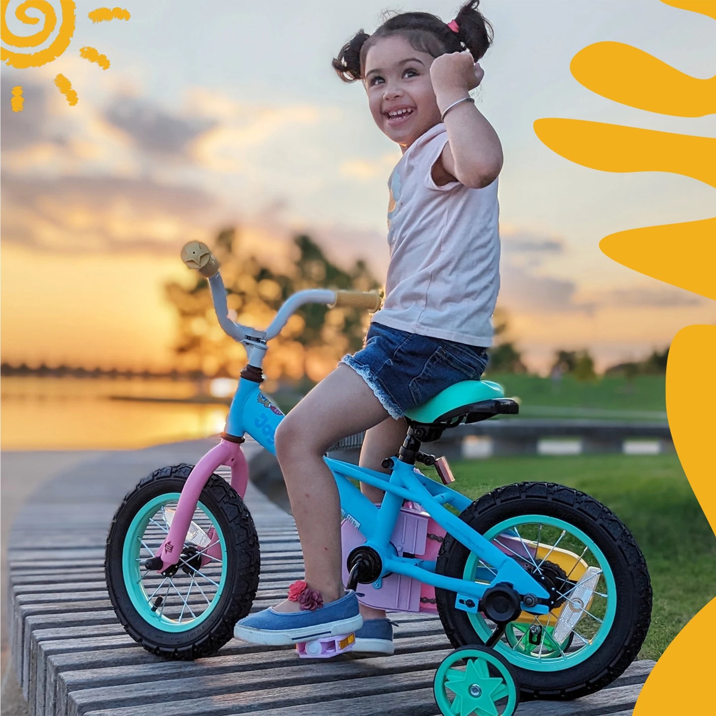 JoyStar Macaroon Kids Bike With Training Wheels And Front Basket