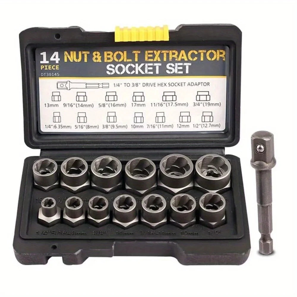 14Pcs Lug Nut Remover Kit With Durable Hex Adapter