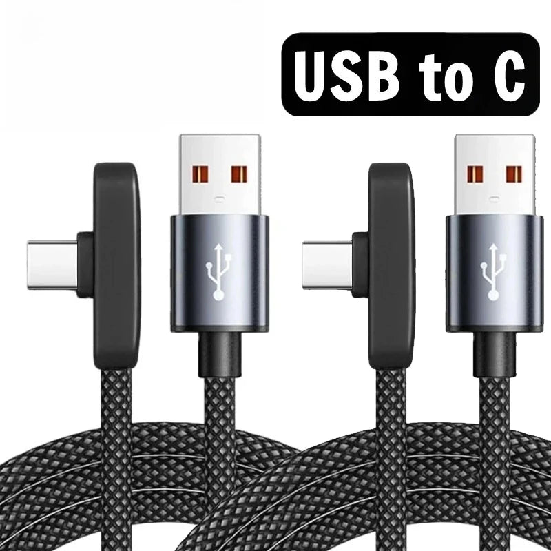90 Degree USB Type C Cable 100W Quick Charging Data Transfer Cables Portable Right Angle USB-C Wire for IPhone Samsung Xiaomi