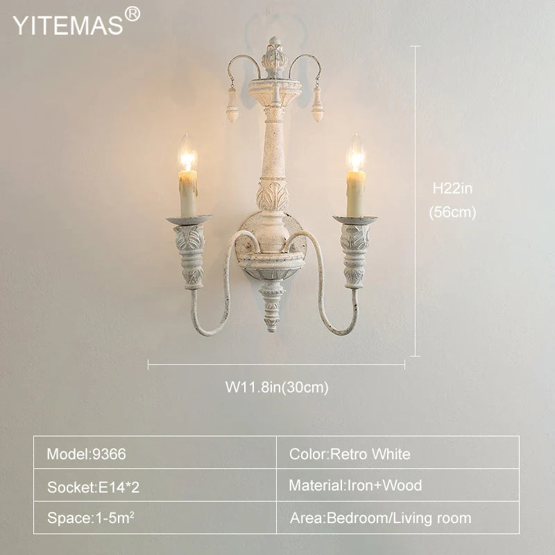 3 Lights Wooden Wall Lamp Retro White Wall Sconce French Country Wall Lights For Living Room Bedroom Stairs Interior Lighting