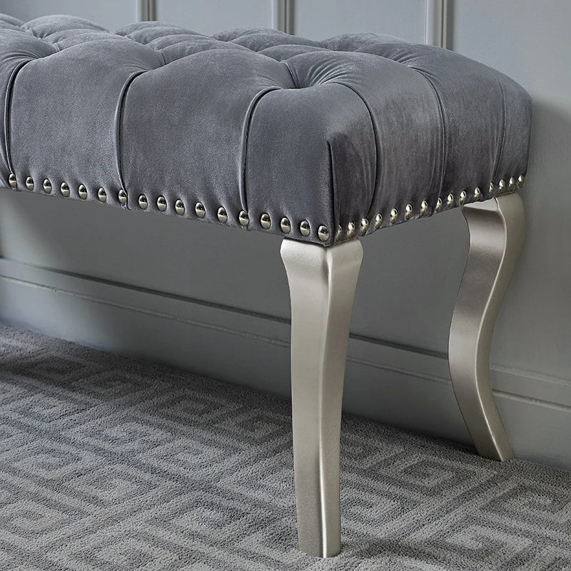 RV Decor Maxem Tufted Fabric Upholstered Bench Nailhead Trim , Gray On-Site