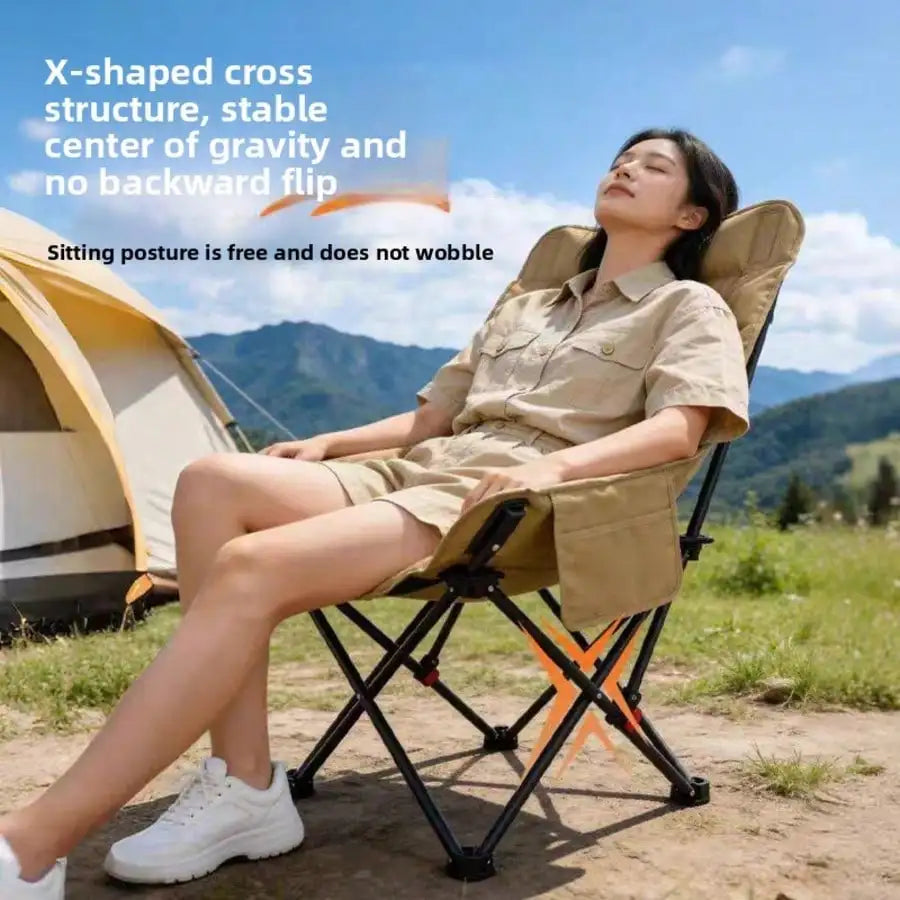 Outdoor Folding Chair, Camping Essential Chair, Folding Stool, Adjustable Angle, Padded, Extremely Comfortable, Garden Leisure Chair, Sand Difficult Chair,