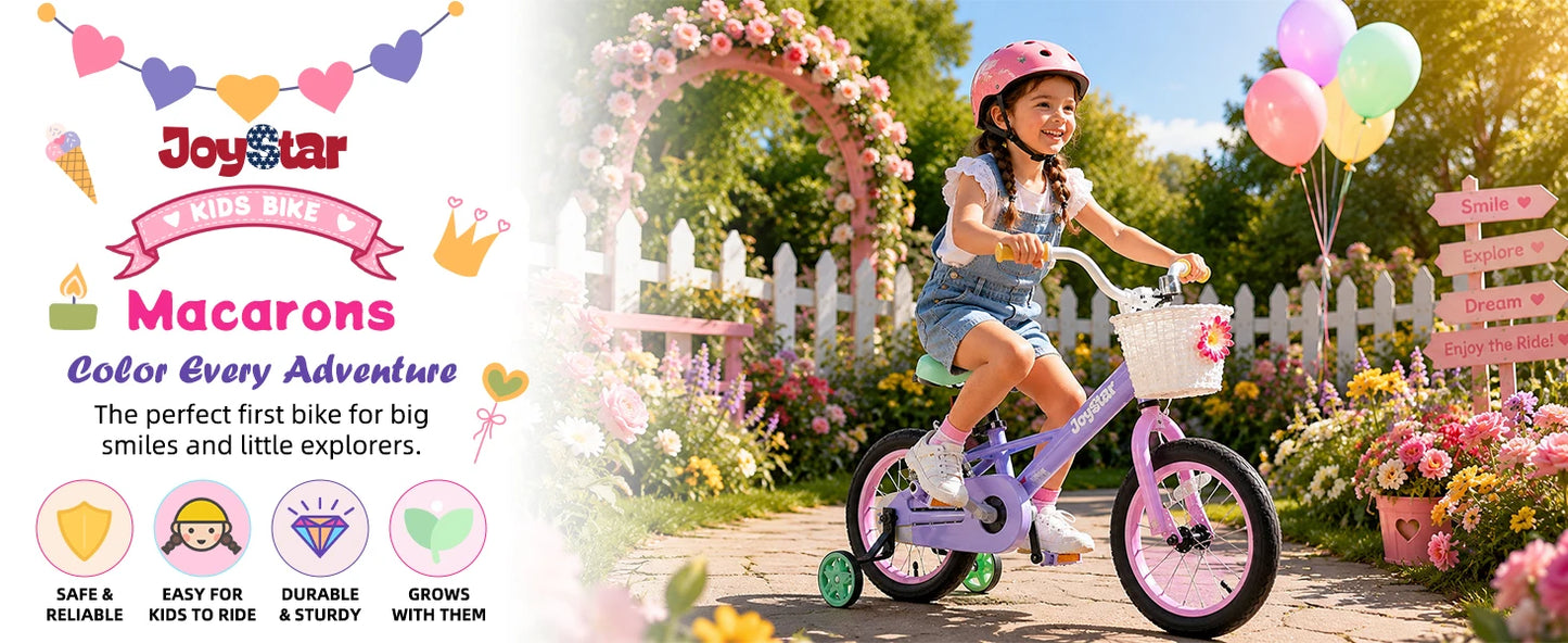 JoyStar Macaroon Kids Bike With Training Wheels And Front Basket